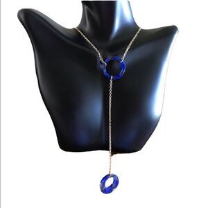 Panacea necklace 17 inches blue resin gold color chain